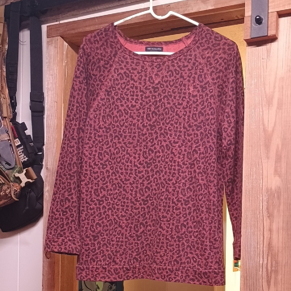 Obey Red (Brickish Red) Leopard Patterned Long Sleeve Top